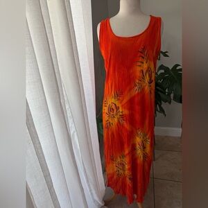 Tropical vacation dress Vibrant Orange Sleeveless Dress maxi